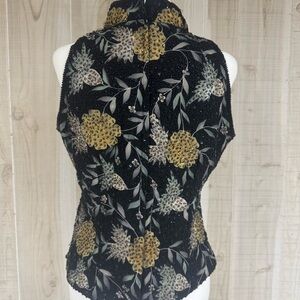 90’s J KARA Beaded Flower High Neck Top Black Elegant Evening Chic Sleeveless L
